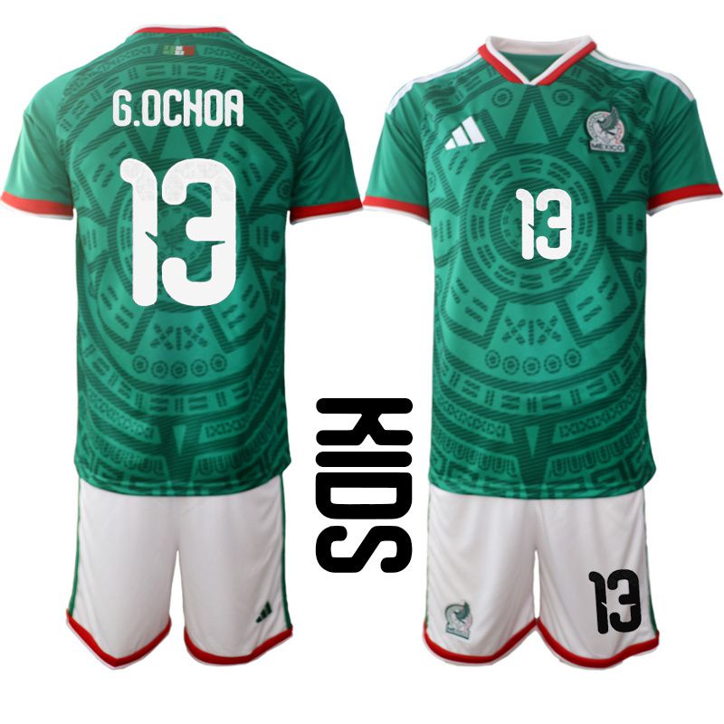 Youth 2026 World Cup National Team Mexico home green #13 Soccer Jersey->youth soccer jersey->Youth Jersey
